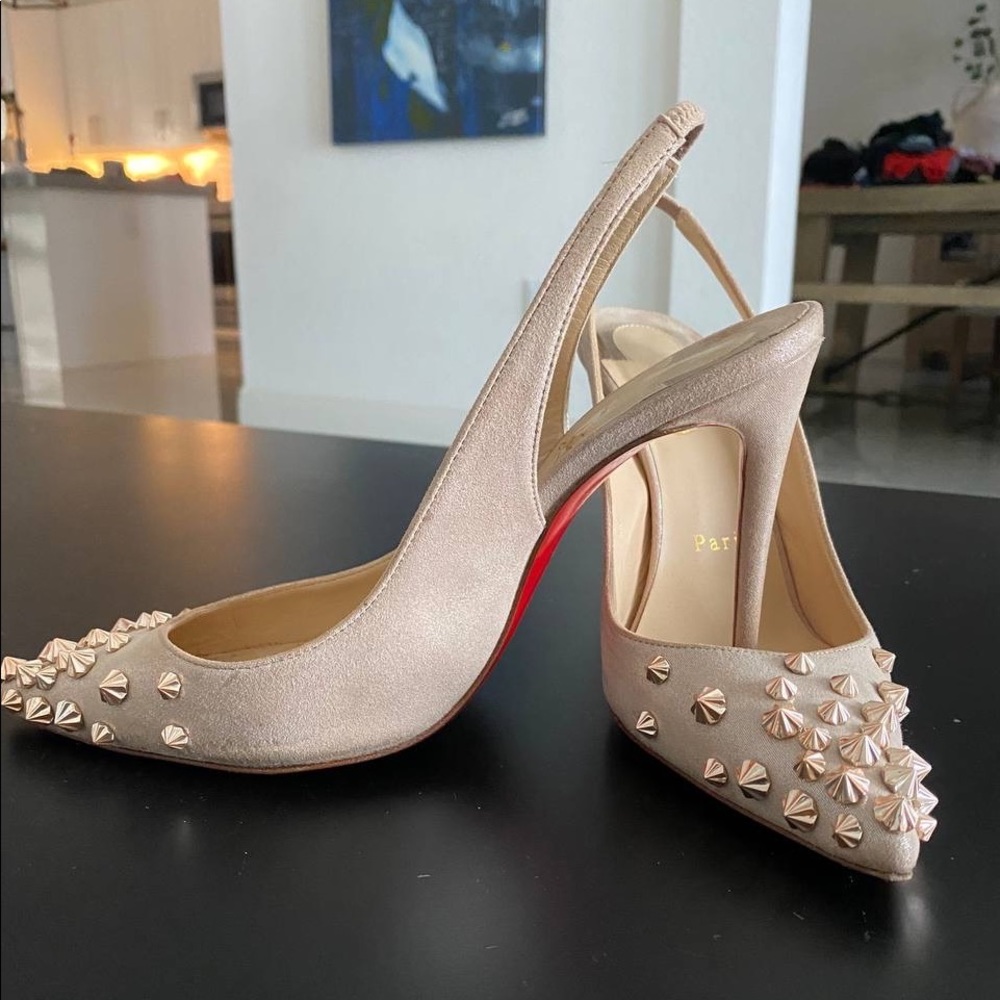 Christian Louboutin Beige Drama Studded Slingback Sandals